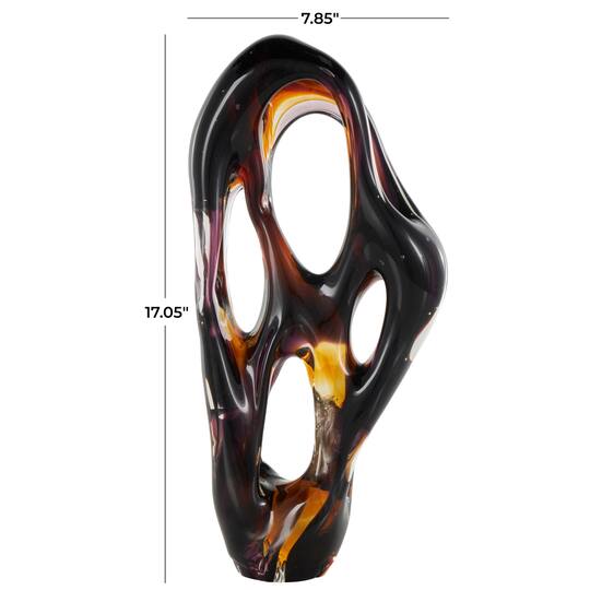 17" Black & Orange Glass Abstract Ombre Cutout Sculpture with Amber Accents